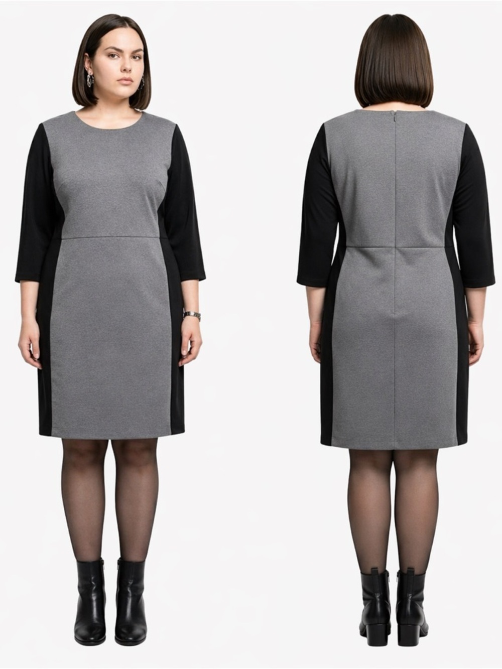 Talbots Gray and Black Silhouette Midi Sheath Dress Women’s Plus Size 16
